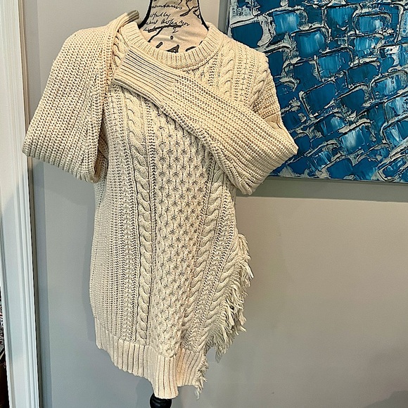 J.Crew Cable Knit Sweater with Side Slit Fringe Detail in Ivory - Picture 9 of 16